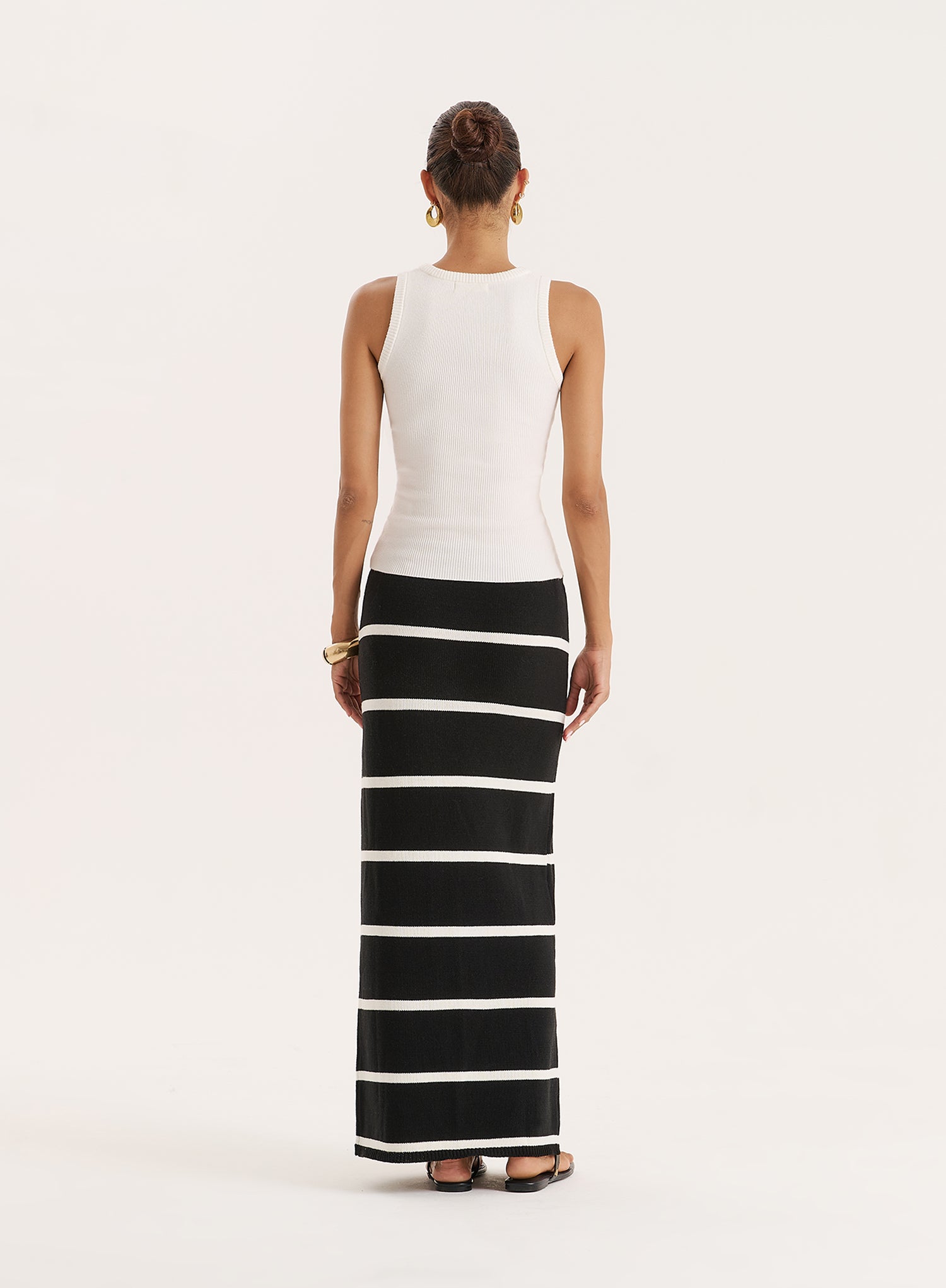 Black And White Stripe Knitted Maxi Skirt